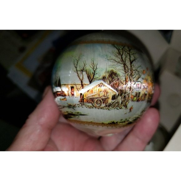 Currier and Ives 2 Satin Ball Ornaments Mid Century by Pepsi - Picture 3 of 7
